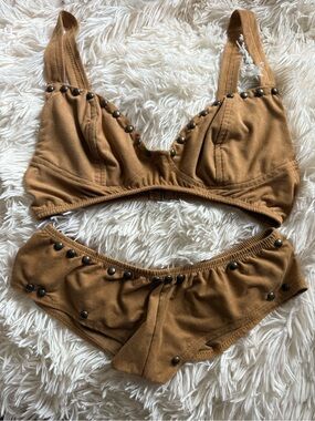 Brown Studded Two-Piece Bikini Set xs/s (some studs missing on bottom )